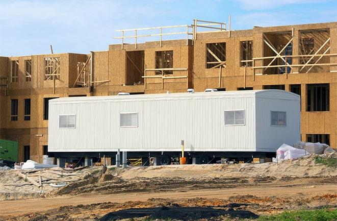 construction workers meeting at office trailers on rent in Bradbury